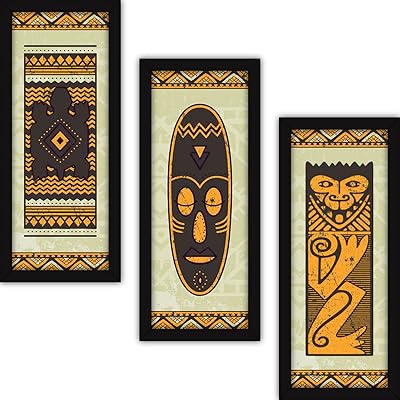 Fatmoj murals for living room with frame - Set of 3 large, modern abstract tribal art paintings with glass.. Your trusted marketplace, DIAYTAR NIGERIA offers extensive variety with delivery within 8 days.