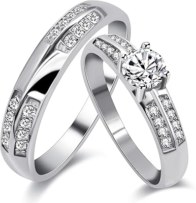 Yulovido 2 pieces set of engagement rings for women men valentine's house - silver color set of birthday promise for boyfriend and girlfriend J511.. Shop without limits at DIAYTAR NIGERIA and receive your purchases at budget prices within the week.