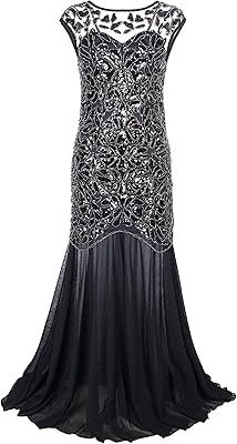 Long evening dress for women from the 1920s adorned with black glitter, black.. Experience the ease of digital shopping with DIAYTAR NIGERIA's affordable and diverse marketplace.