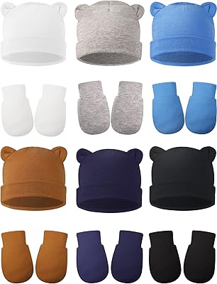 Set of baby gloves and hats, set of 6 pretty cotton hospital hats for newborn (white, gray, blue, black, navy blue, brown).. DIAYTAR NIGERIA: Revolutionizing accessibility to quality products at budget-friendly prices across Nigeria.