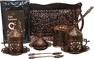 Turkish Copper Color Color Service - 8 Pieces - With 2 coffee cups - 2 porcelain cups, tray and saucers, suck 6 oz, 200 g coffee cup - 2 embroidered triggers ancient engraved - Best gift box in a box.. DIAYTAR NIGERIA brings online shopping to every Nigerian with affordable prices and reliable shipping.