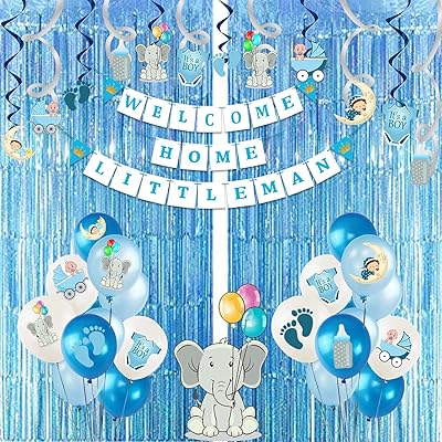 Party accessories Decoration Kit for the house 47 Balloons, cards, swirls and paper banner with aluminum curtain for prenatal/welcome/anniversary party.. Shop smart with DIAYTAR NIGERIA, offering a vast product range delivered to your doorstep within a week.