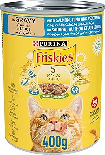 Wet food for purina cats, friskies in salmon sauce, tuna and vegetables, 400g.. DIAYTAR NIGERIA: Connecting Nigerians with their needs through our affordable and diverse marketplace.