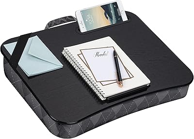 Lapgear designer laptop table with mobile support and lid - suitable for laptops up to 15.6 inches - 45438 model.. Shop smart with DIAYTAR NIGERIA, offering a vast product range delivered to your doorstep within a week.