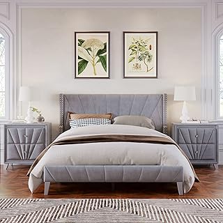 Set of modern room furniture 3 pieces mirax, queen size, 1 velvet padded bed and 2 night tables, gray.. Your trusted shopping companion, DIAYTAR NIGERIA delivers affordable solutions in just 5-8 days.