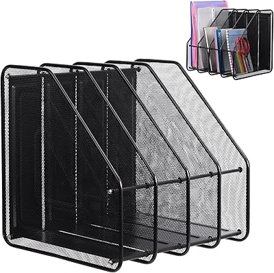 Tantic 1 Piece Organizer of black mesh files with 4 vertical compartments, metal file support for documents and magazines for the organization of the desktop and the house.. DIAYTAR NIGERIA connects your desires with reality through our affordable e-commerce platform and quick delivery.