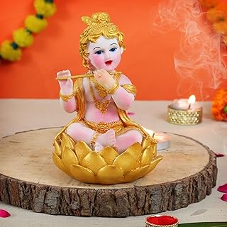 Statue of Krishna with tidal ribbons (5 x 4 x 3 inches, resin) Krishna idol statue, decorative exhibition piece for table decorations and rack hanging gifts - Home and gift decorations.. DIAYTAR NIGERIA: Making online retail accessible to all with affordable nationwide shipping.