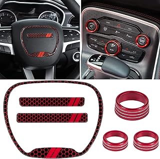 YMT is suitable for Dodge Challenger Challenger 2015-2021, interior accessories, steering wheel set, emblem and air conditioning switch, sticker of CD button rings (red).. Discover the convenience of DIAYTAR NIGERIA's vast e-commerce platform with delivery in just 5-8 days.