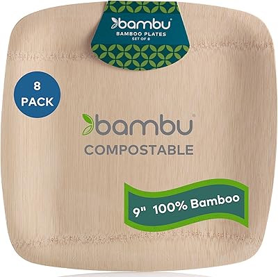 Bamboo, disposable square plates in bamboo, 100 % biodegradable cutlery - 9 inch, pack of 8.. DIAYTAR NIGERIA: Your gateway to affordable shopping with thousands of products delivered nationwide.