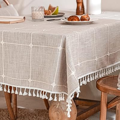 Warm stars table trays, cotton and linen embroidered tablecloth, unwelcome and anti-decoloration, decoration of kitchen and dining room (rectangle/rectangle, 140 cm x 220 cm, 6-8 places, light brown.. E-commerce made for Nigeria — fast delivery and low prices at DIAYTAR.
