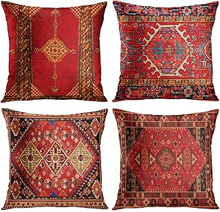 PRETEMS decorative cushion covers, set of 4 Kilim geometric cushion cushions, interior decoration, oriental ikat, 18x18 inch, cushion of tribal red sofa cushion.. Transform your online shopping experience with DIAYTAR NIGERIA's affordable and diverse marketplace.