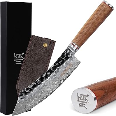 Yu San Long 8 inch butcher knife in Japanese damask steel forged with natural walnut handle.. Click, pay, receive — DIAYTAR Nigeria makes online shopping seamless.