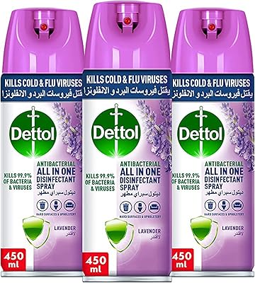 A full antibacterial disinfectant spray from Dettol, for effective protection against germs and personal hygiene, kills 99.9% of bacteria and viruses, with lavender perfume, capacity of 450 ml, pack of 3.. DIAYTAR NIGERIA transforms dreams into deliveries with our affordable prices and 5-8 day shipping.
