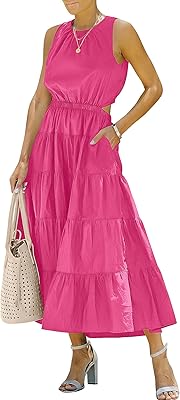 Sleeveless summer dress with narrow round neckline, large trapezoid cut and women's pockets.. DIAYTAR NIGERIA: Your trusted marketplace that combines variety, affordability and reliable shipping.