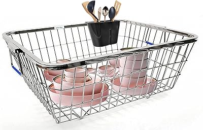 Basket with dishwashing dish in stainless steel for kitchen utensils (48 x 37 x 20 cm, silver).. Shop with purpose at DIAYTAR NIGERIA, where your money goes further and delivery is always prompt.
