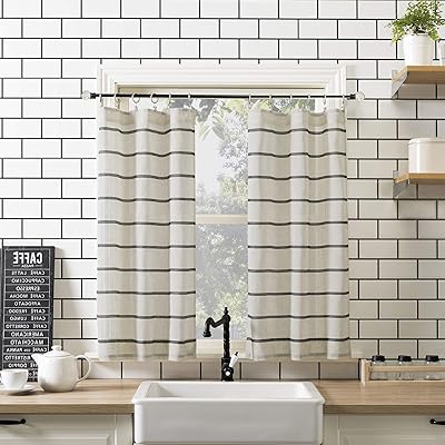 Transparent anti-dust curtain with clean windows tongue band, respectful of pets, 52 "x 36", pair of kitchen folds, black/linen.. Get access to thousands of affordable products only on DIAYTAR Nigeria.
