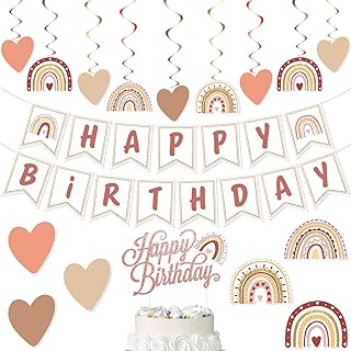 26 Pieces Bohemian rainbow birthday party decorations with happy birthday banner, cake decoration, suspended rotary spiral ceiling with cards for neutral birthday party supplies.. DIAYTAR NIGERIA revolutionizes online retail with our vast selection and cost-effective delivery options.
