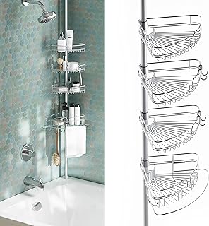 Zeina Home Tension Shower Support with 4 shelves with integrated, adjustable towel bar, 60 to 97 inches, chrome.. Shop confidently with DIAYTAR NIGERIA, offering affordable prices and reliable delivery within a week.