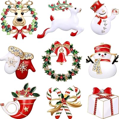 Hicarer 9 Pieces Christmas pins set with rhinestones for women, pretty enameled crystal pins snowman Christmas bell Christmas jewelry, crystal, unknown.. Transform your online shopping experience with DIAYTAR NIGERIA's affordable and diverse marketplace.