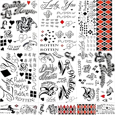 12 Squad Joker suicide tattoos sheets, Harley quinn tattoos perfect for Halloween, costumes, Harley Quinn party accessories and costume parties.. DIAYTAR NIGERIA: Where affordability and variety come together with nationwide 5-8 day delivery.