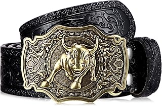 Western Cowboy Longhorn leather belt with men's floral loop, 1.5 inch width.. Buy better with DIAYTAR Nigeria — the ultimate e-commerce platform in Nigeria.
