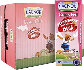 Lacnor milk flavored with strawberries, 100% natural, rich in vitamins and calcium, 30% reduced sugar, 180 ml, pack of 32 pieces.. DIAYTAR NIGERIA brings the marketplace experience online with affordable and reliable delivery service.