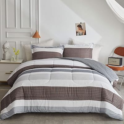 3 -room bedroom set joyrip queen size, light gray striped pattern and brown in mild microfiber all seasons (double size/queen, 90 x 90 inches).. DIAYTAR NIGERIA: Revolutionizing how Nigerians shop with affordable prices and prompt delivery services.