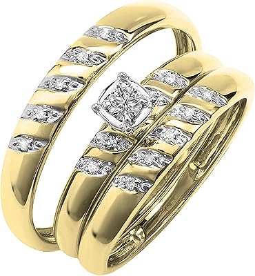 Set of triple rounding engagement rings round white diamonds for men and women 0.15 ct for couple | 10 carat yellow, gold, yellow, yellow gold, diamonds.. DIAYTAR NIGERIA: Where every shopping need is fulfilled with affordable prices and nationwide shipping.