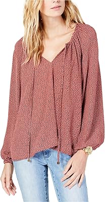 Flower blouse with butterfly knot Michael Kors for women, True Navy/Terra Cotta.. DIAYTAR NIGERIA connects your desires with reality through our affordable e-commerce platform and quick delivery.