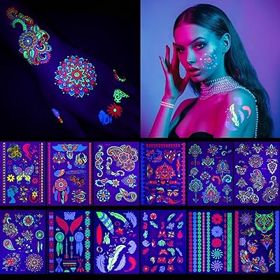 12 leafs of temporary tattoos, dark neon tattoos, body flowers, face, butterfly, false flash, waterproof, UV, black, for women, party supplies.. Your budget-friendly online marketplace, DIAYTAR NIGERIA delivers a world of products in just 5-8 days.