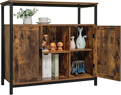Yoseki 2 -door storage cabinet, kitchen buffet with adjustable shelves, open storage, storage buffet, for dining room, living room, bedroom, rustic brown.. Shop with purpose at DIAYTAR NIGERIA and receive your purchases at unbeatable prices within the week.