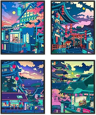 Japanese anime poster Dalippo, night scene with neon, wall decoration, set of 4 rooms (8 x 10 inches without frame).. DIAYTAR NIGERIA: Redefining online shopping with unbeatable prices and consistent delivery times.