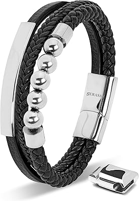| High -end genunia black leather bracelet for men [pearl] | Black, silver and gold stainless steel magnetic clasp | Exclusive jewelry box | Excellent gift idea.. DIAYTAR NIGERIA delivers on our promise of variety, affordability, and prompt nationwide shipping.
