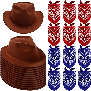 Set of 24 western cowboy hats, festive hats on the theme of cowboy in felt with cashmere bandanas for costume cowboy party for children and adults.. Everything you want, delivered fast — DIAYTAR Nigeria does it better.