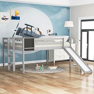 Double lepfan mezzanine bed with slide, full -size wooden bed frame with drawer and blackboard, bedroom furniture, no lukewarm base, gray gray.. DIAYTAR NIGERIA: Your gateway to affordable shopping with thousands of products delivered nationwide.
