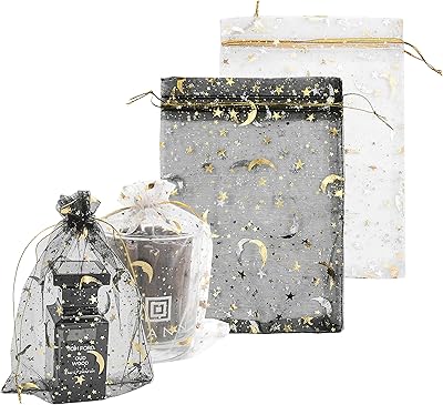 Soug Gift bags in organza, 5 x 7 100 pieces in transparent organza with stars and moon tightening cord for wedding party gifts, jewelry, candy (white and black)... DIAYTAR NIGERIA: Where shopping is a pleasure with affordable prices and reliable delivery service.