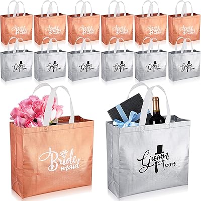 Silkfly Set of 12 reusable non -woven bags for team gifts for the bride and groom with finish.. DIAYTAR NIGERIA: Your partner in affordable e-commerce with dependable delivery across Nigeria.