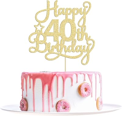 A piece of 40th anniversary cake peaks in shiny gold and 40 pieces with the words "happy 40th birthday" and a 40th anniversary cake peak to celebrate the 40th birthday.. DIAYTAR NIGERIA makes quality accessible to all with our affordable prices and quick delivery service.