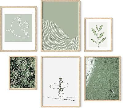 Set of wall art 6 pieces hoss & hoss nature - Sage green wall art, framed natural images, wall art of green plants, framed art set (beige box).. DIAYTAR NIGERIA brings the marketplace to your screen with affordable products delivered in 5-8 days.