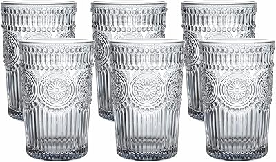 Set of drinking glasses classics Kingrol of 6 pieces of 12 ounces with a romantic design in relief, set of juice, drinks, drinks and cocktail (gray).. Spend less, get more — that’s the DIAYTAR Nigeria promise.