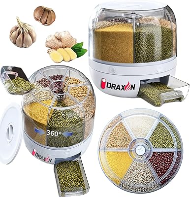 Draxon rice distributor with 6 grids, cereal storage containers and kitchen cereals, rotary storage bucket in one click for cereals, dog food, lenses (capacity of approximately 6 L).. DIAYTAR NIGERIA makes quality accessible with low prices and reliable 5-8 day nationwide delivery.