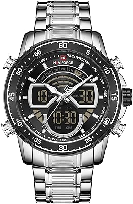 Men's watch with double time zone in stainless steel with LED light, multicolored.. DIAYTAR NIGERIA delivers more than purchases - we deliver affordable shopping solutions within the week.