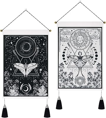 Yogarliby Lot of 2 small wall tapestries with pompoms, moon tarot card, sun and butterfly, artistic wall tapestry for bedroom, 35 x 50 cm.. DIAYTAR NIGERIA: Where affordable online shopping meets reliable delivery across Nigeria.