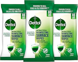 Dettol, antibacterial disinfectant wipes for effective protection against germs and personal hygiene with plump lid (kills 99.9 % of bacteria and viruses), pack of 80 large wipes (3).. From kitchen tools to phones — DIAYTAR Nigeria ships it all in a week.