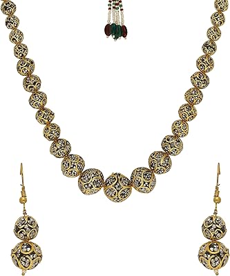Shusha for women gold color done by collar Earrings and set of women's necklace | Enamelled Complex Design Collar for Women | Set of stem earrieous jewelry.. DIAYTAR NIGERIA: Where shopping is easy, prices are low, and delivery is just days away.