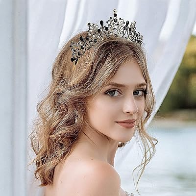 Women's diadem, black tiara with crystal, baroque queen tiara for princess bride of the young lady of honor Halloween Wedding Bal of end of year.. Shop with confidence on DIAYTAR Nigeria — quality products and timely delivery.