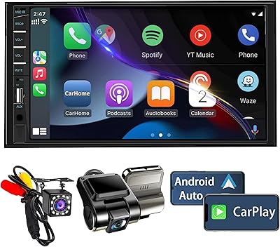 Double DIN car radio with dashboard camera | Autradio receiver with 7 -inch touch screen, Apple Carplay, Android Auto, Bluetooth, reversing camera, mirror link, volume control, SWC, FM/USB/TF/.. Discover the perfect balance of selection and value with DIAYTAR NIGERIA's nationwide e-commerce platform.