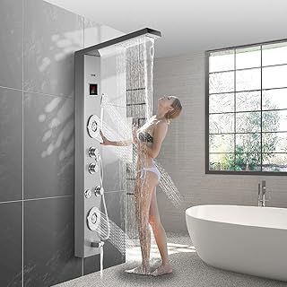 Happy Bay shower tower panel, stainless steel wall shower panel, shower panel with divided rain design (silver LED).. Your daily needs delivered to your door — DIAYTAR Nigeria style.
