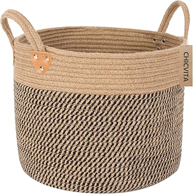 Chikvita Storage basket in jute woven with handles, wicker floor basket, bohemian decoration basket for covers, toys, shoes and heating wood, basket of farm plants for living room, 14 "x 14" x 12 ", jute.. DIAYTAR NIGERIA: Your gateway to affordable online retail with reliable delivery within the week.