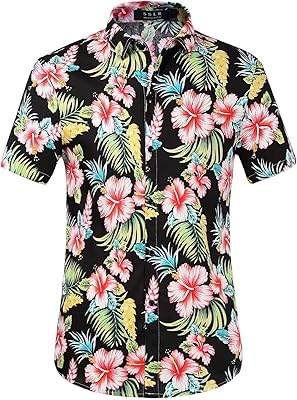 Detailed Hawaiian floral shirt with short cotton sleeves, blue, m.. Shop with purpose at DIAYTAR NIGERIA, where your money goes further and delivery is always prompt.